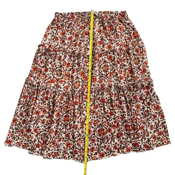 Cynthia Rowley Boho Hippie Flowy Tiered Orange & Brown Floral Print Skirt - Picture 5 of 7